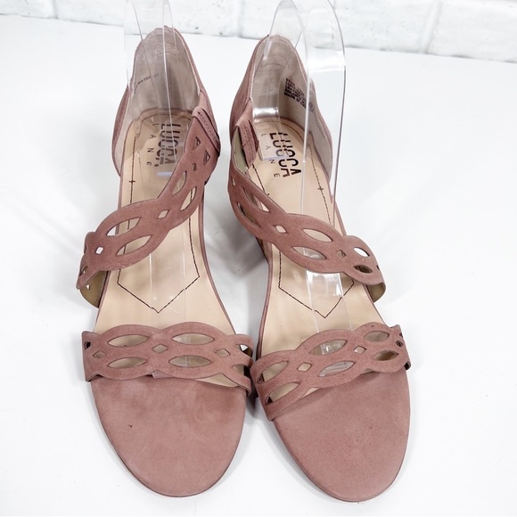 LUCCA LANE Evan Cork Wedge Blush Suede Sandals - Picture 8 of 9